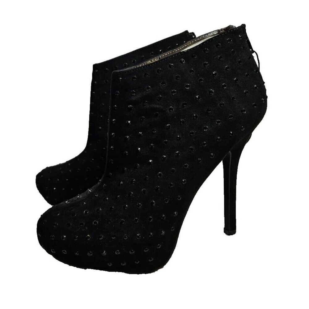 Women's Bootie Black Faux Suede Forever 21 Platform Heels Shoes Size 8.5